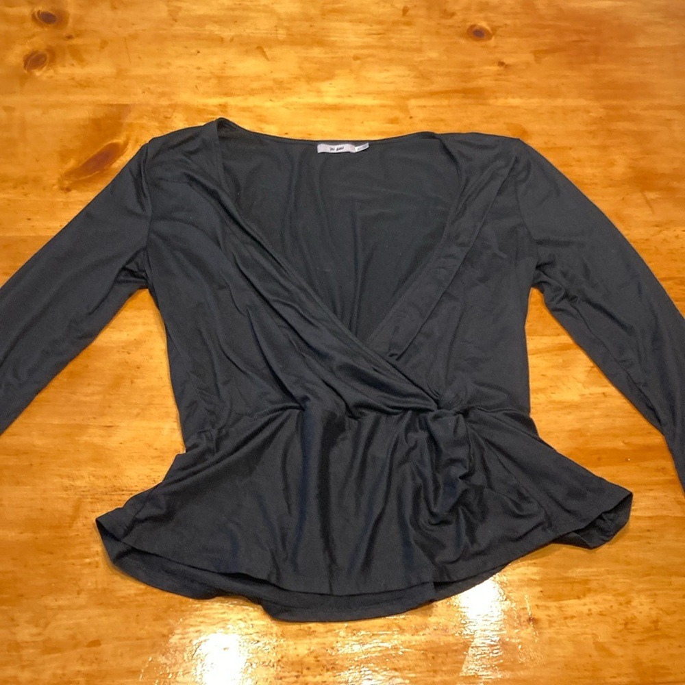 Mon Ami Y2K Balletcore Black Long Sleeve Wrap Peplum Top Blouse Fairy Grunge L/G - Picture 7 of 7